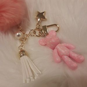 Pom pom keychains with bear charms (small size)